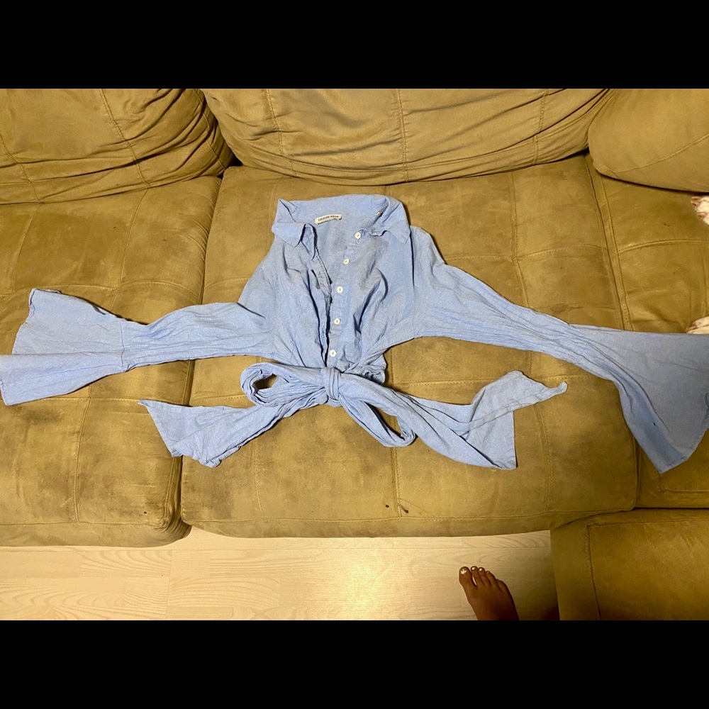 Fashion nova blue button down crop top